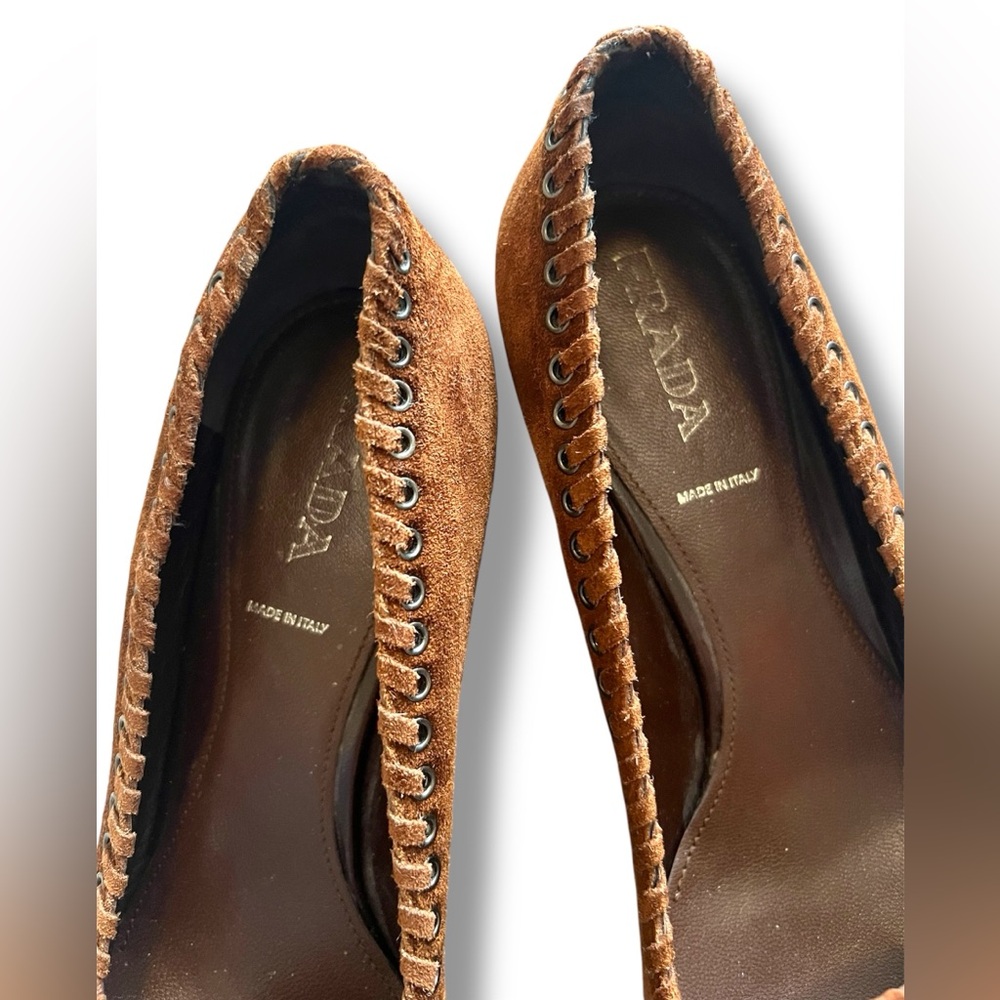 Prada Brown Heeled Loafers - Picture 7 of 10
